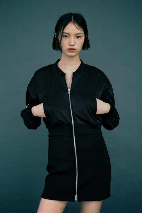 moterys Zara mini bomber suknelė juodas apranga 4N488241