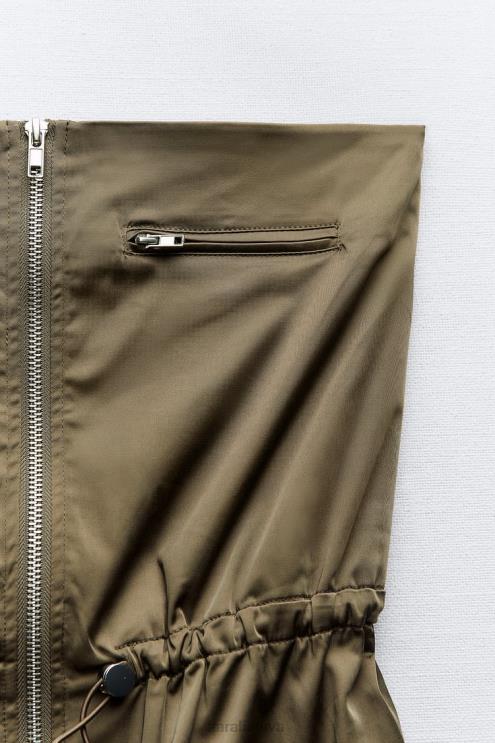 moterys Zara suknelė be petnešėlių tamsi chaki apranga 4N488240