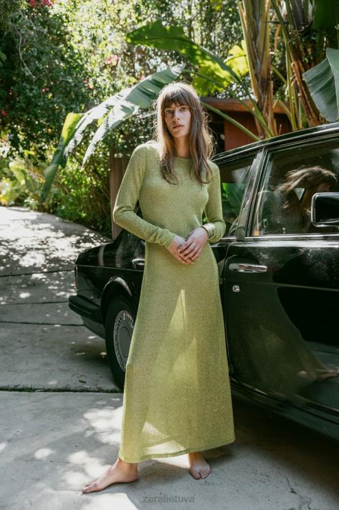 moterys Zara suknelė su metaliniais siūlais žalias apranga 4N488230