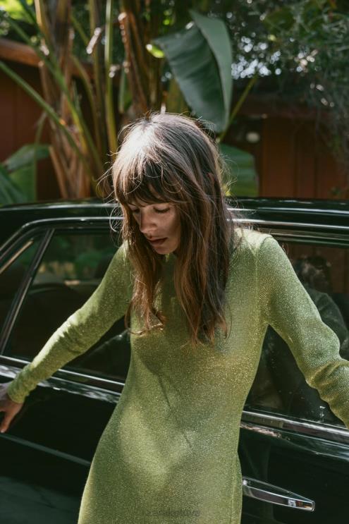 moterys Zara suknelė su metaliniais siūlais žalias apranga 4N488230