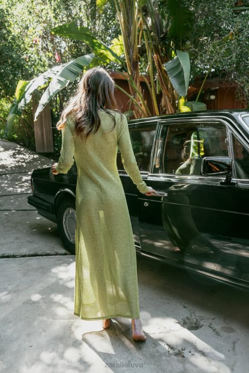 moterys Zara suknelė su metaliniais siūlais žalias apranga 4N488230