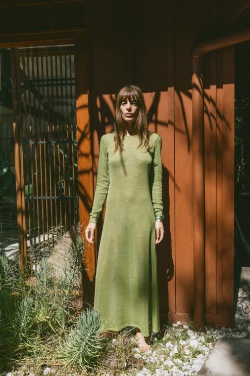 moterys Zara suknelė su metaliniais siūlais žalias apranga 4N488230