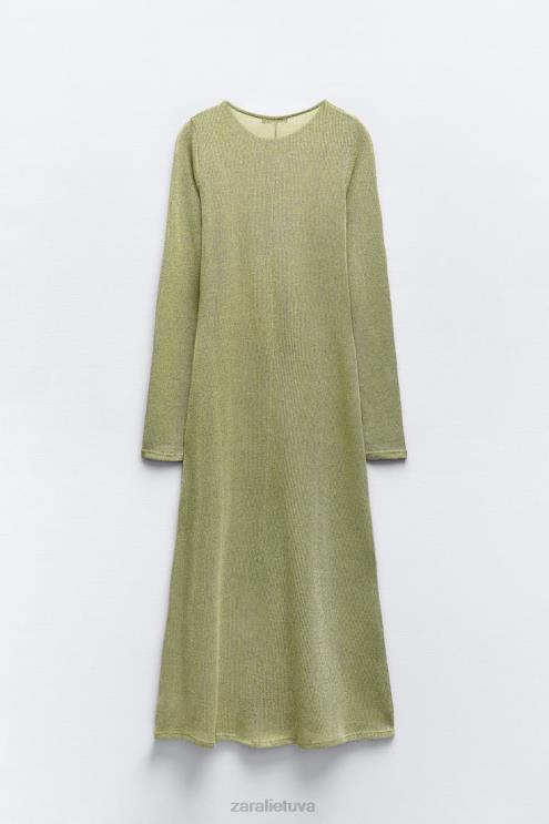 moterys Zara suknelė su metaliniais siūlais žalias apranga 4N488230