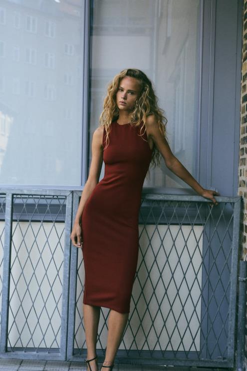 moterys Zara suknele atvira nugara rusvas apranga 4N488234