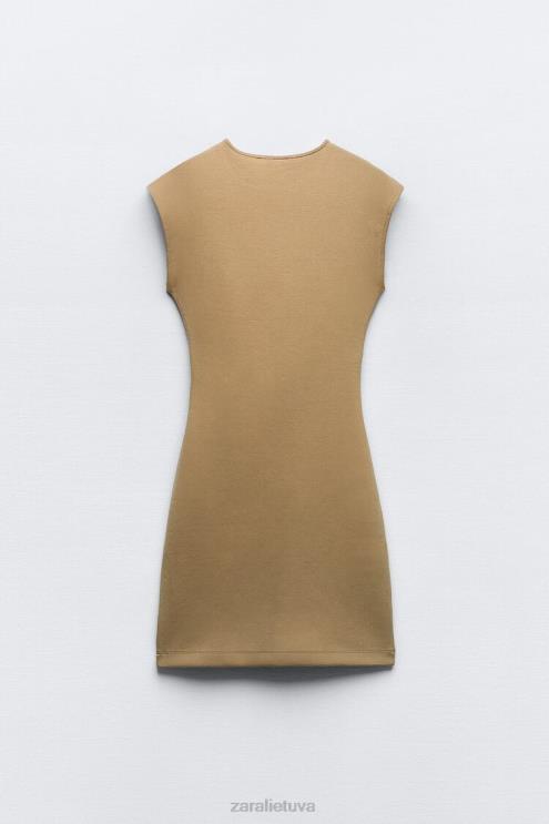 moterys Zara surinkta prigludusi suknelė chaki apranga 4N488235