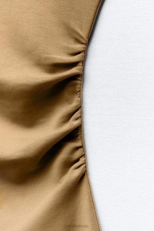 moterys Zara surinkta prigludusi suknelė chaki apranga 4N488235