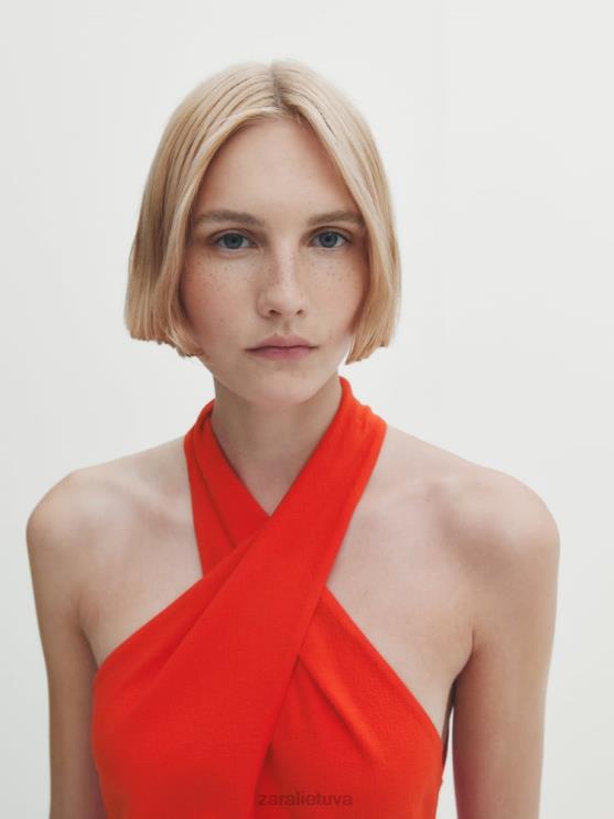 moterys Zara surinkta suknele su apynasriu su kaklu oranžinė apranga 4N488860