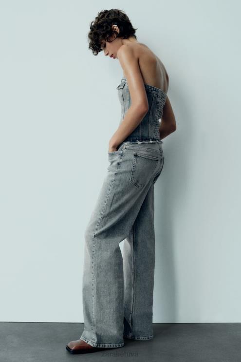 moterys Zara trf džinsinis kombinezonas be petnešėlių tamsiai mėlyna apranga 4N488246