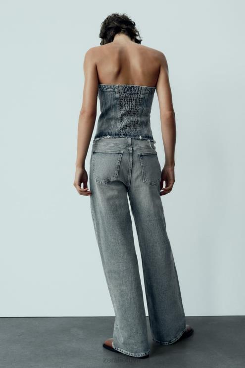 moterys Zara trf džinsinis kombinezonas be petnešėlių tamsiai mėlyna apranga 4N488246