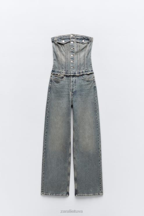 moterys Zara trf džinsinis kombinezonas be petnešėlių tamsiai mėlyna apranga 4N488246