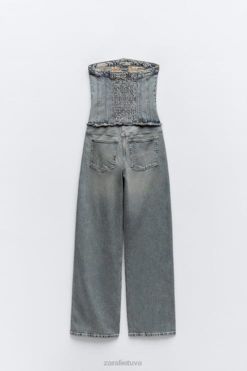 moterys Zara trf džinsinis kombinezonas be petnešėlių tamsiai mėlyna apranga 4N488246