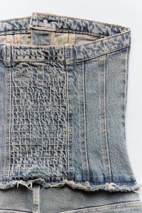 moterys Zara trf džinsinis kombinezonas be petnešėlių tamsiai mėlyna apranga 4N488246