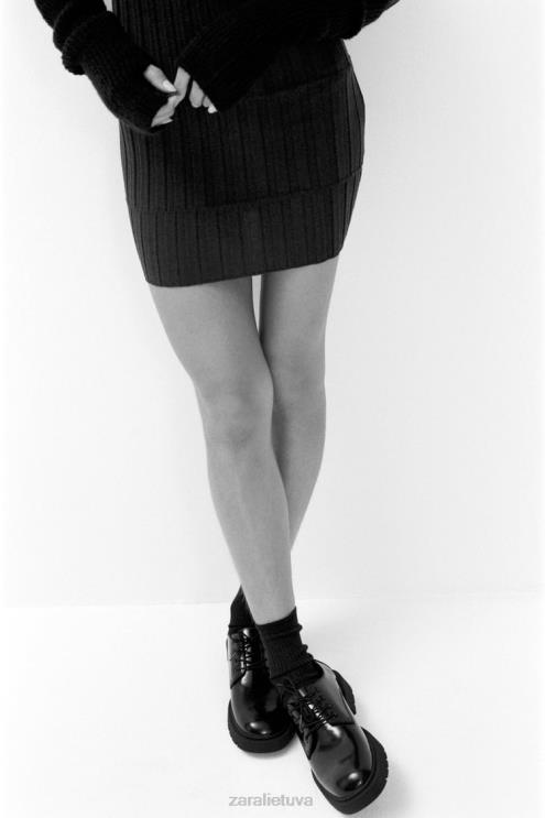 moterys Zara trikotažinė suknelė su briaunuotu kaklu antracito pilka apranga 4N488227