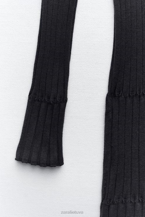moterys Zara trikotažinė suknelė su briaunuotu kaklu antracito pilka apranga 4N488227