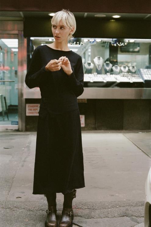 moterys Zara varčios megztos midi suknelės juodas apranga 4N488228