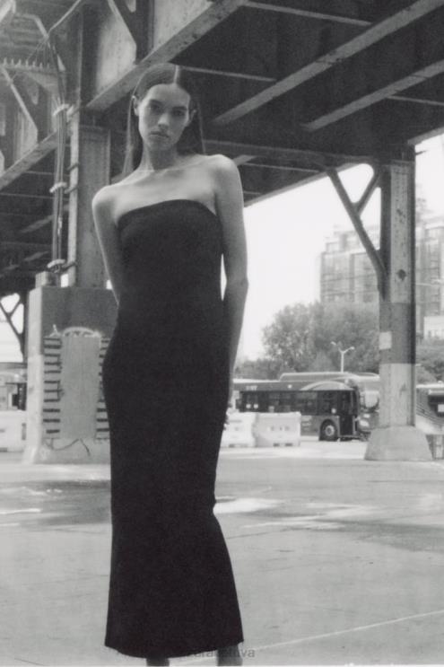 moterys Zara zw džinsinė suknelė be petnešėlių juodas apranga 4N488237