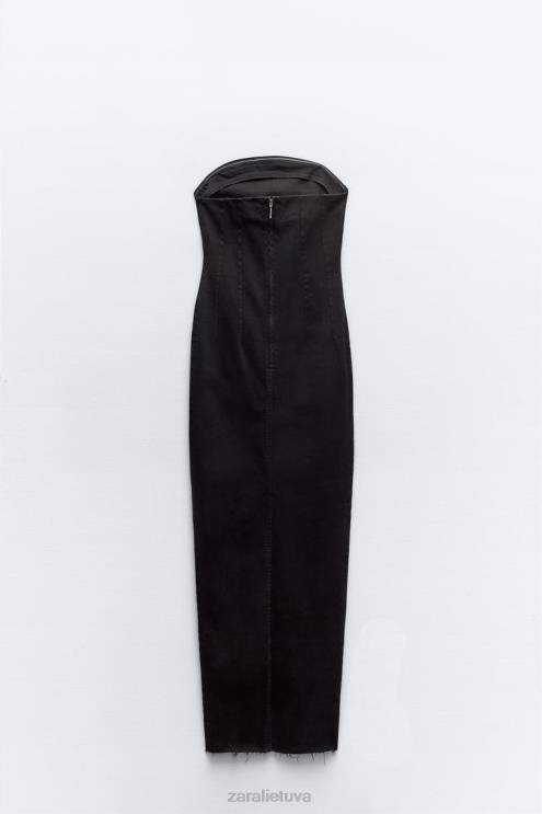 moterys Zara zw džinsinė suknelė be petnešėlių juodas apranga 4N488237