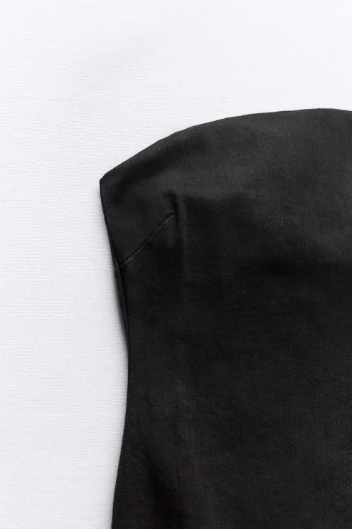 moterys Zara zw džinsinė suknelė be petnešėlių juodas apranga 4N488237