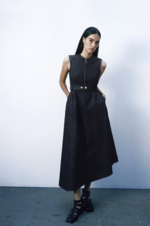 moterys Zara zw kolekcijos asimetrinė džinsinė suknelė mėlyna apranga 4N488239