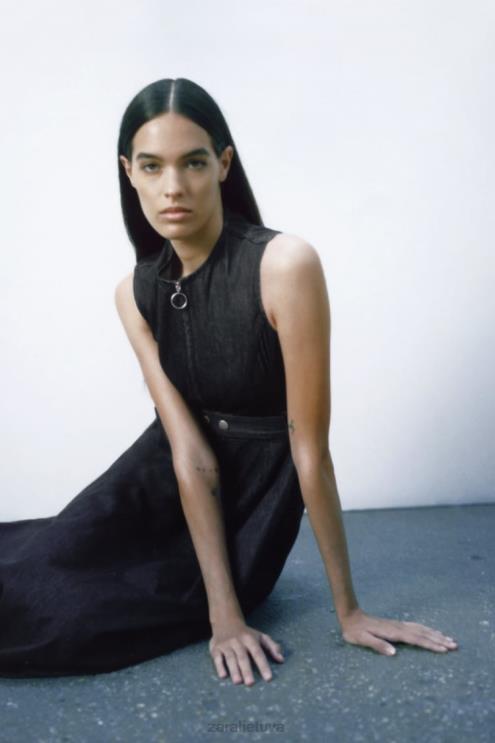 moterys Zara zw kolekcijos asimetrinė džinsinė suknelė mėlyna apranga 4N488239