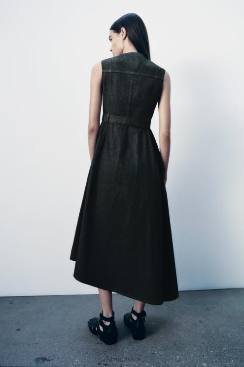 moterys Zara zw kolekcijos asimetrinė džinsinė suknelė mėlyna apranga 4N488239