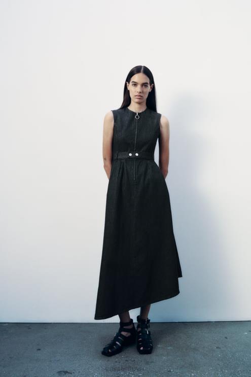 moterys Zara zw kolekcijos asimetrinė džinsinė suknelė mėlyna apranga 4N488239