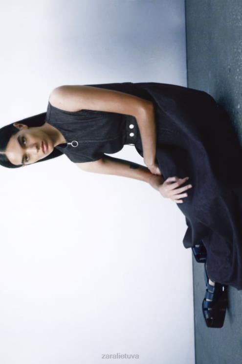 moterys Zara zw kolekcijos asimetrinė džinsinė suknelė mėlyna apranga 4N488239