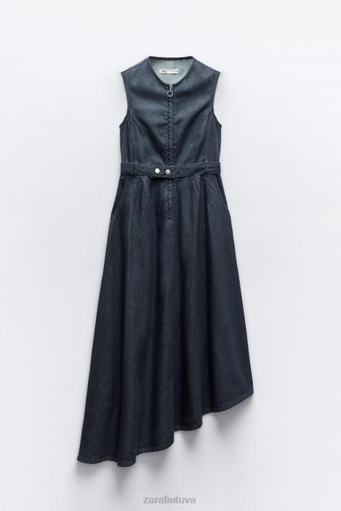 moterys Zara zw kolekcijos asimetrinė džinsinė suknelė mėlyna apranga 4N488239