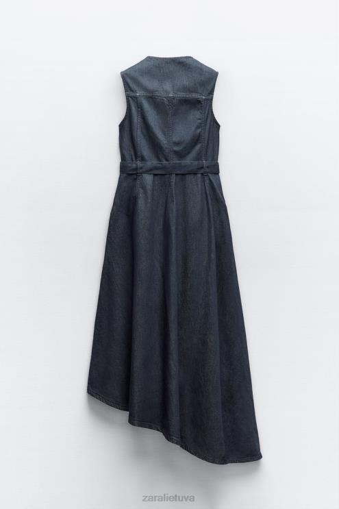 moterys Zara zw kolekcijos asimetrinė džinsinė suknelė mėlyna apranga 4N488239