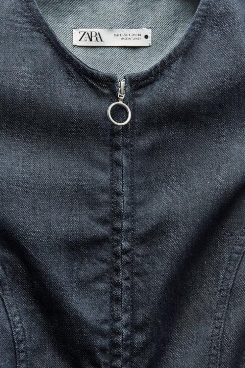 moterys Zara zw kolekcijos asimetrinė džinsinė suknelė mėlyna apranga 4N488239
