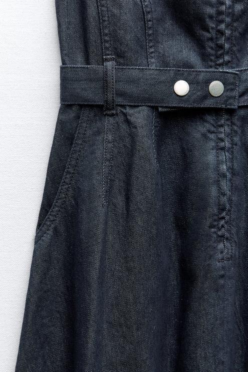 moterys Zara zw kolekcijos asimetrinė džinsinė suknelė mėlyna apranga 4N488239