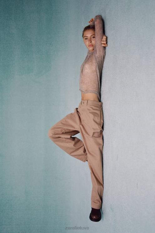 moterys Zara ažūrinio trikotažo megztinis taupiai pilka apranga 4N488478