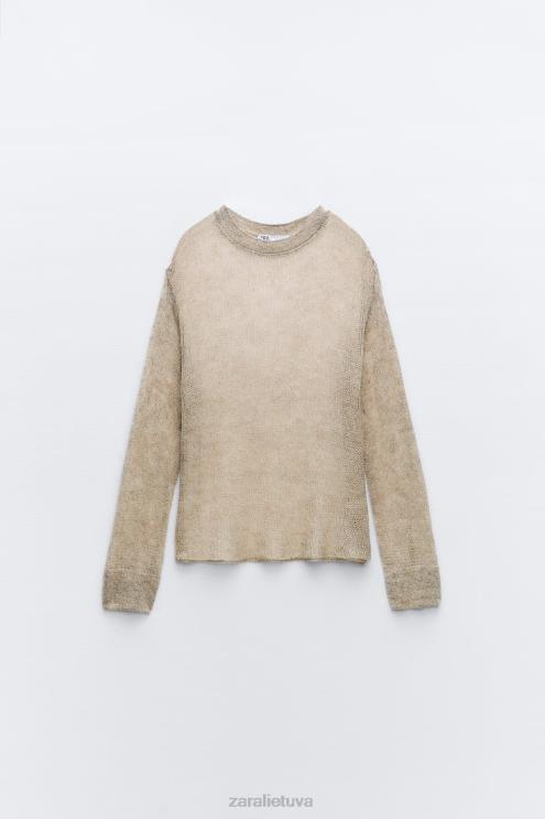 moterys Zara ažūrinio trikotažo megztinis taupiai pilka apranga 4N488478