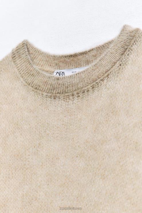 moterys Zara ažūrinio trikotažo megztinis taupiai pilka apranga 4N488478