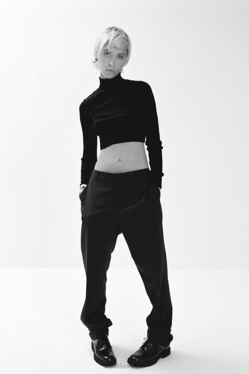 moterys Zara crop briaunotas megztinis juodas apranga 4N488480