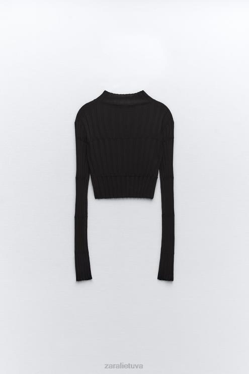 moterys Zara crop briaunotas megztinis juodas apranga 4N488480