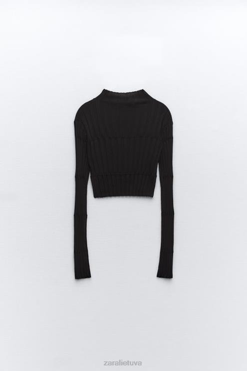 moterys Zara crop briaunotas megztinis juodas apranga 4N488480
