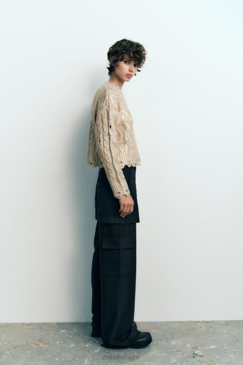 moterys Zara kabeliu megztas metalinis megztinis šviesi audinė apranga 4N488941