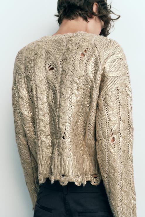 moterys Zara kabeliu megztas metalinis megztinis šviesi audinė apranga 4N488941