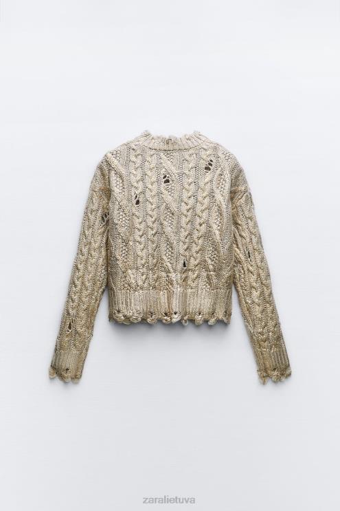 moterys Zara kabeliu megztas metalinis megztinis šviesi audinė apranga 4N488941
