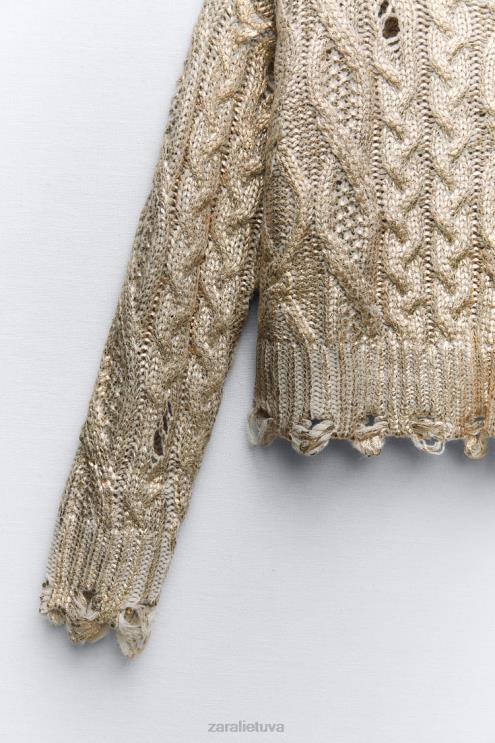 moterys Zara kabeliu megztas metalinis megztinis šviesi audinė apranga 4N488941