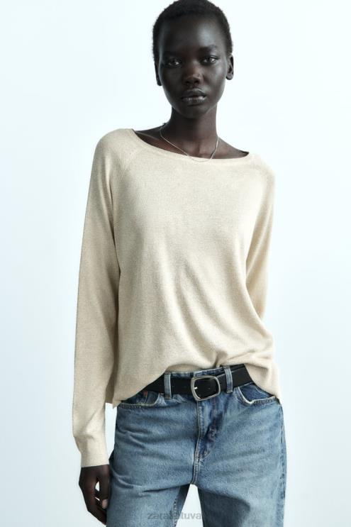 moterys Zara metalo siūlų kinit megztinis auksinis apranga 4N488877