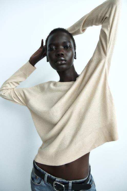 moterys Zara metalo siūlų kinit megztinis auksinis apranga 4N488877