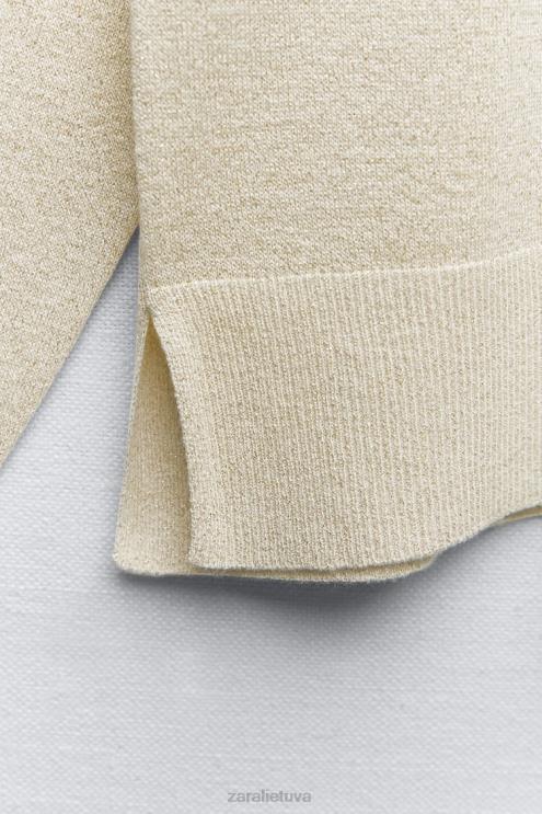 moterys Zara metalo siūlų kinit megztinis auksinis apranga 4N488877