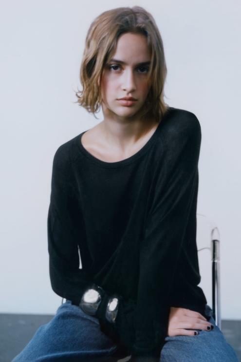 moterys Zara pagrindinio trikotažo megztinis juodas apranga 4N488878