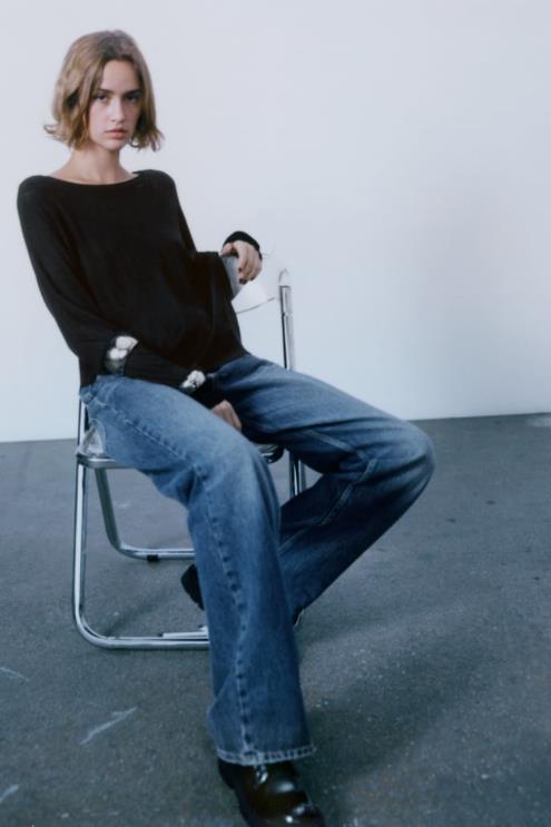 moterys Zara pagrindinio trikotažo megztinis juodas apranga 4N488878