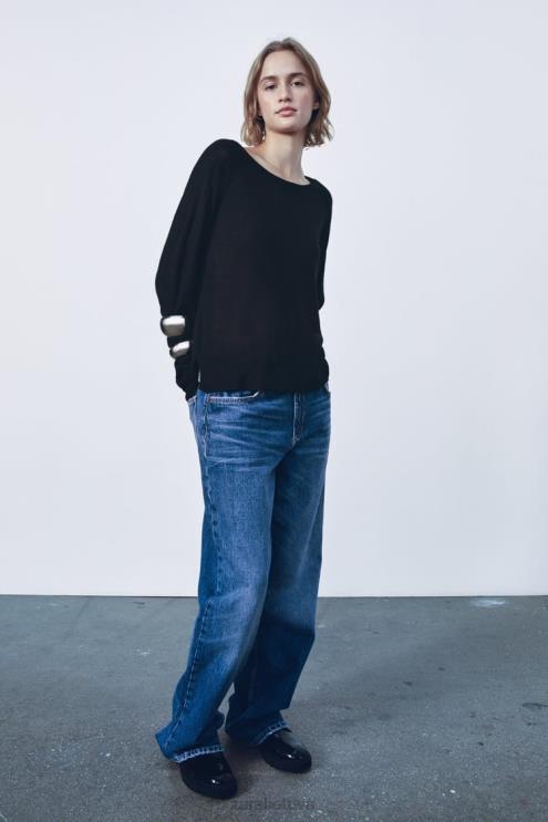 moterys Zara pagrindinio trikotažo megztinis juodas apranga 4N488878