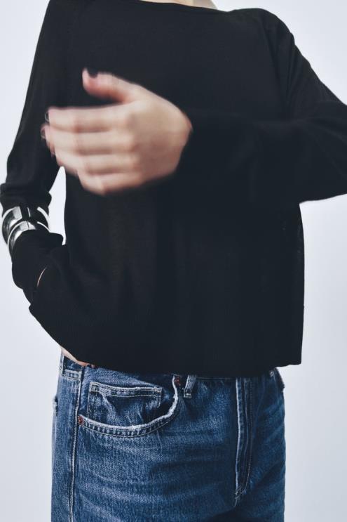 moterys Zara pagrindinio trikotažo megztinis juodas apranga 4N488878