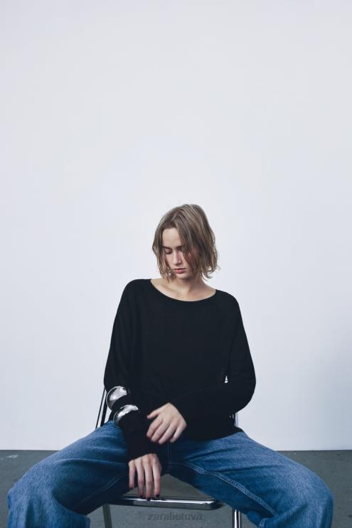 moterys Zara pagrindinio trikotažo megztinis juodas apranga 4N488878