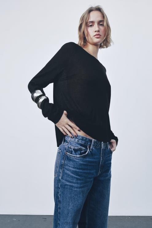 moterys Zara pagrindinio trikotažo megztinis juodas apranga 4N488878